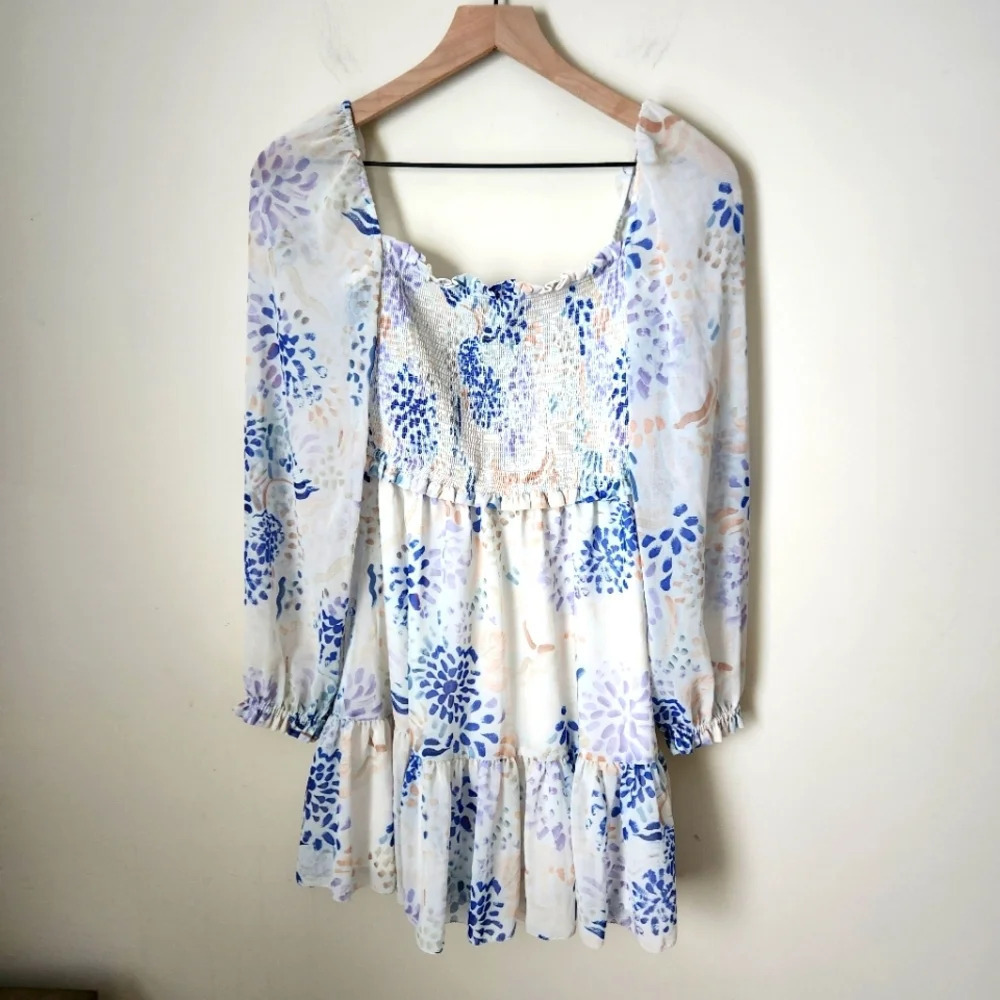 Aritzia | Wilfred Tempest Smocked Mini Dress in Pastel Char - Size XS